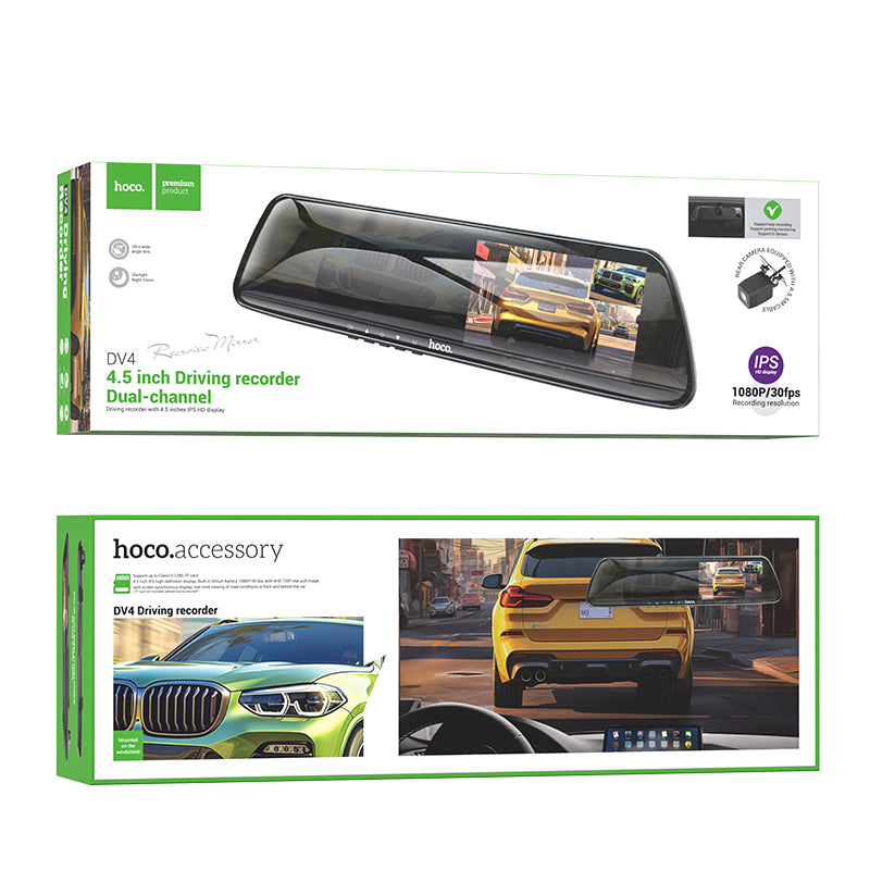 Hoco DV4 4.5-inch rearview mirror Dash Camera dual-channel - Iron Gray