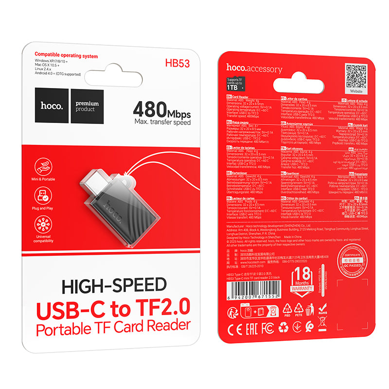 Hoco HB53 USB-C mini TF card reader 2.0 - Black