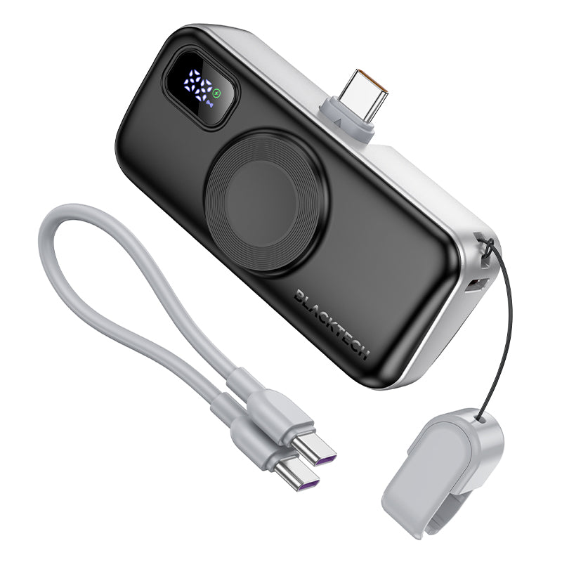 BLACKTECH 5000mAh 22.5W Wireless charging for watches with built-in cable - Black