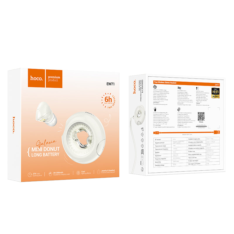 Hoco EW71 6 Hours Galaxia true wireless Bluetooth earbuds - milky white