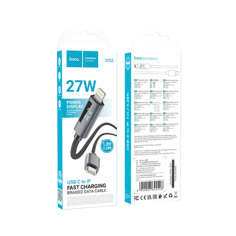 Hoco X112 USB-C To Lightning screen display charging data cable - Black
