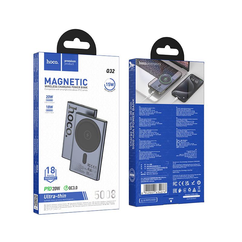 Hoco Q32 CCC 5000mAh Bird PD20W wireless magnetic power bank (MagSafe Compatible) - Metal gray