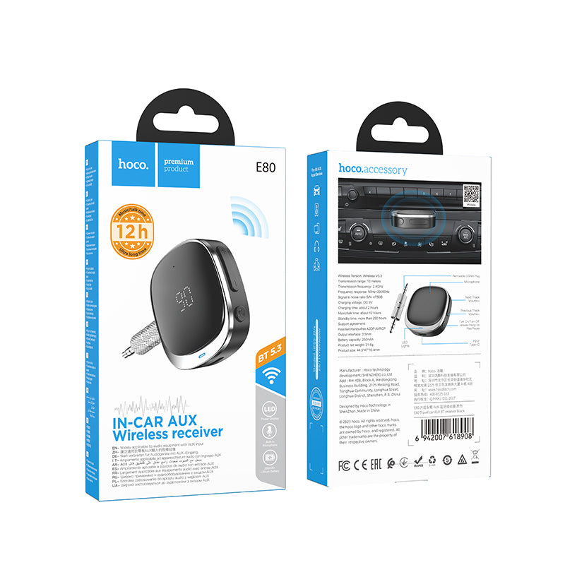 Hoco E80 Travel car AUX Bluetooth receiver - Black