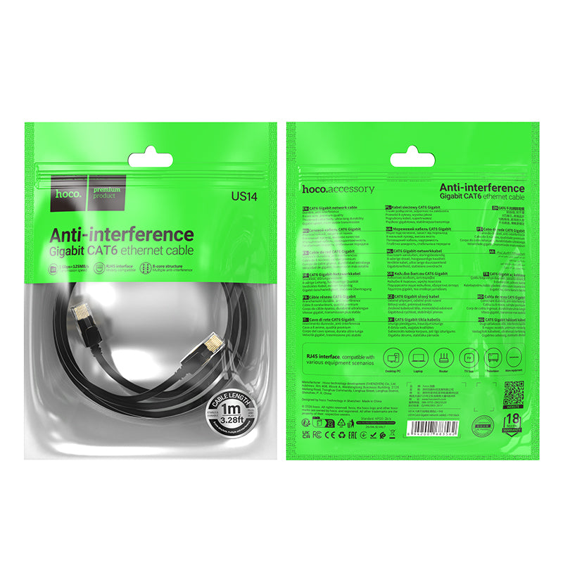 Hoco US14 Cat.6 Gigabit network cable L 1M - Black