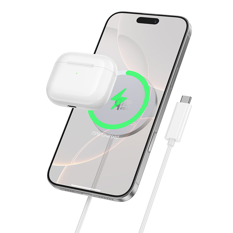 Hoco CW63 Pro Fast Qi2.2 25W Fast magnetic wireless fast charger (MagSafe Compatible) - White