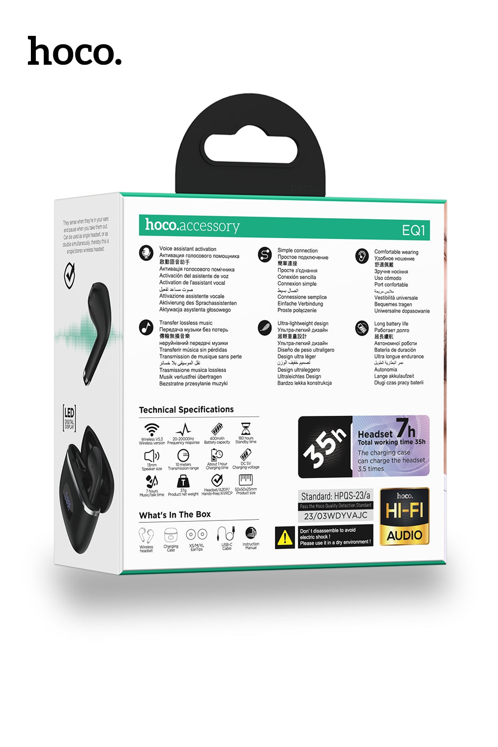 Hoco EQ1 7 Hours Music Guide True Wireless Earphones - Black