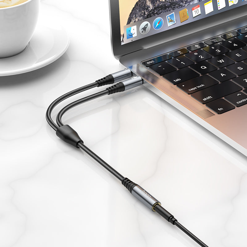 Hoco UPA21 2-in-1 3.5 headset audio adapter cable(female to 2*male) - Black