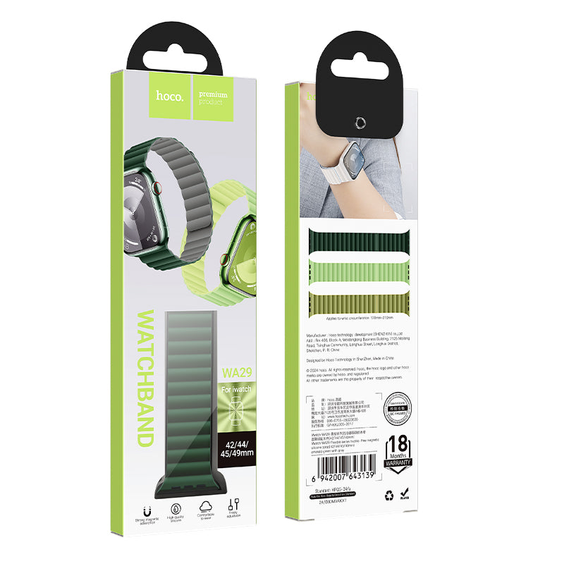 Hoco iWatch WA29 Flexible series buckle-free magnetic silicone strap 38/40/41mm - emerald green with gray