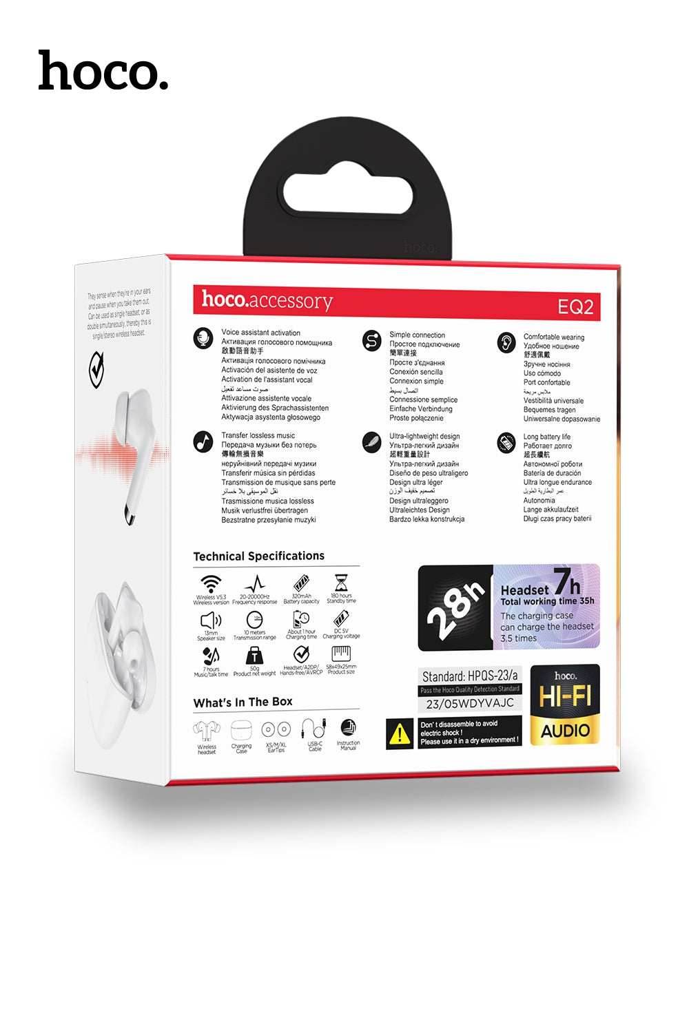 Hoco EQ2 7 Hours Thought Physical Noise Cancellation True Wireless Earphones - White