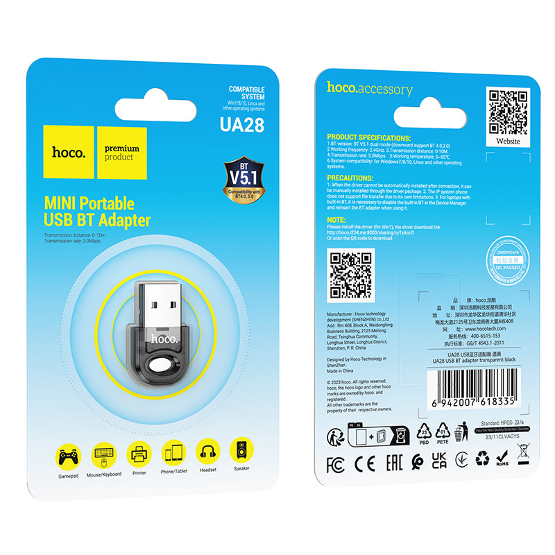 Hoco UA28 USB Bluetooth adapter - Black