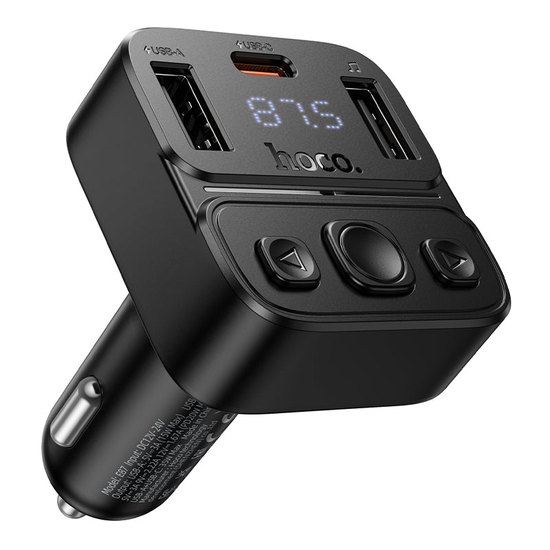 Hoco E87 Alegria 48W dual port PD30W QC3.0 car Bluetooth FM transmitter - Black