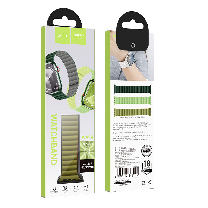 Hoco iWatch WA29 Flexible series buckle-free magnetic silicone strap 42/44/45/49mm - army green with bright yellow
