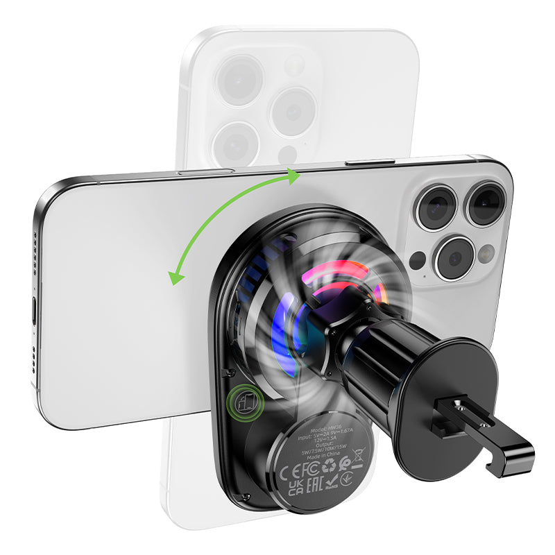 Hoco HW36 Cooler electric rotating magnetic wireless fast charging car holder(air outlet) - Black