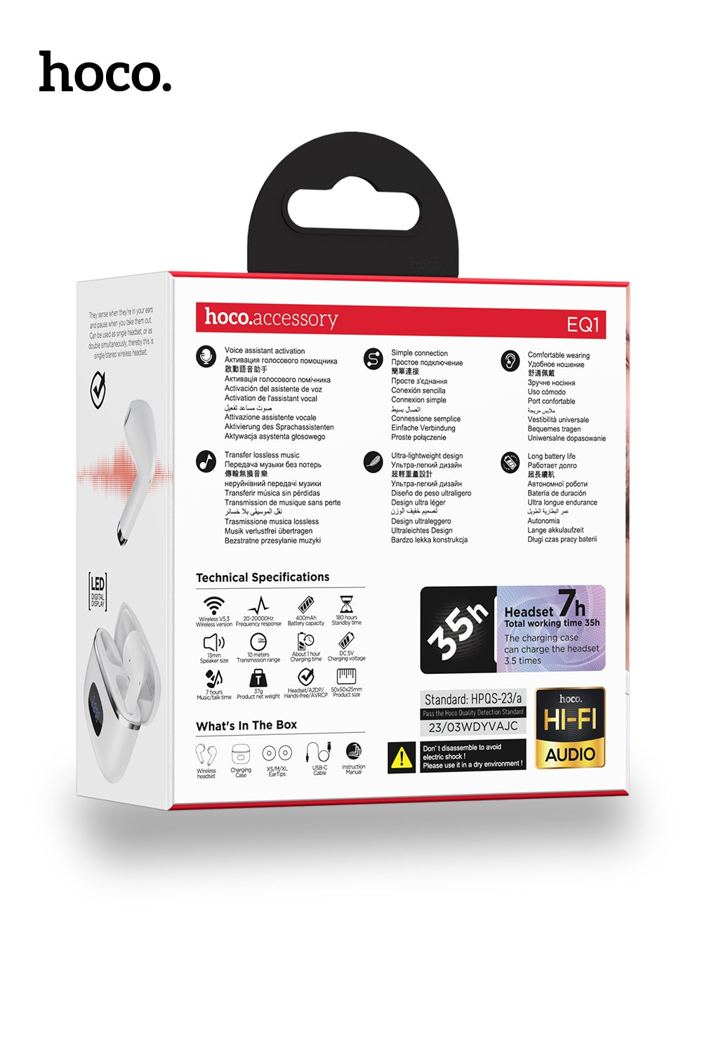 Hoco EQ1 7 Hours Music Guide True Wireless Earphones - White