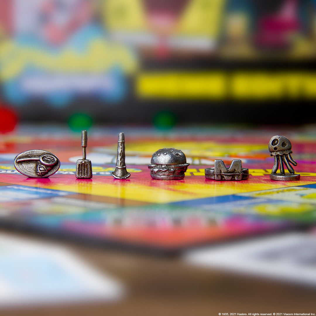 Six collectible tokens from SpongeBob Meme Edition MONOPOLY