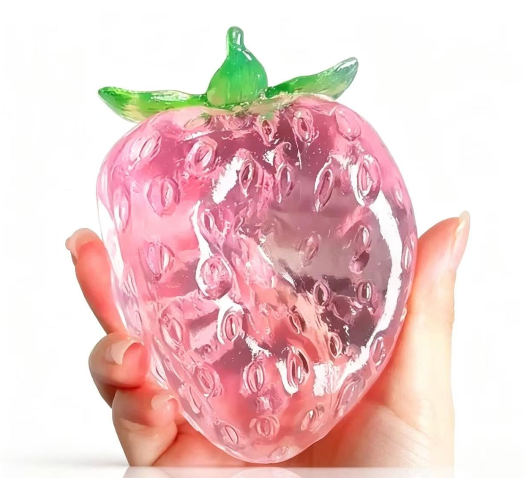Transparent pink strawberry squishy toy