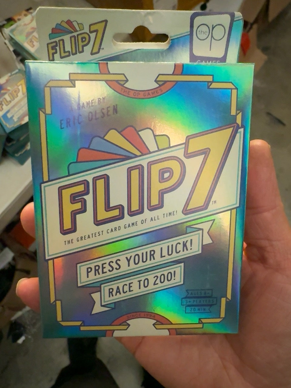 Boxed Flip 7 Hangsell Edition photographed in stock