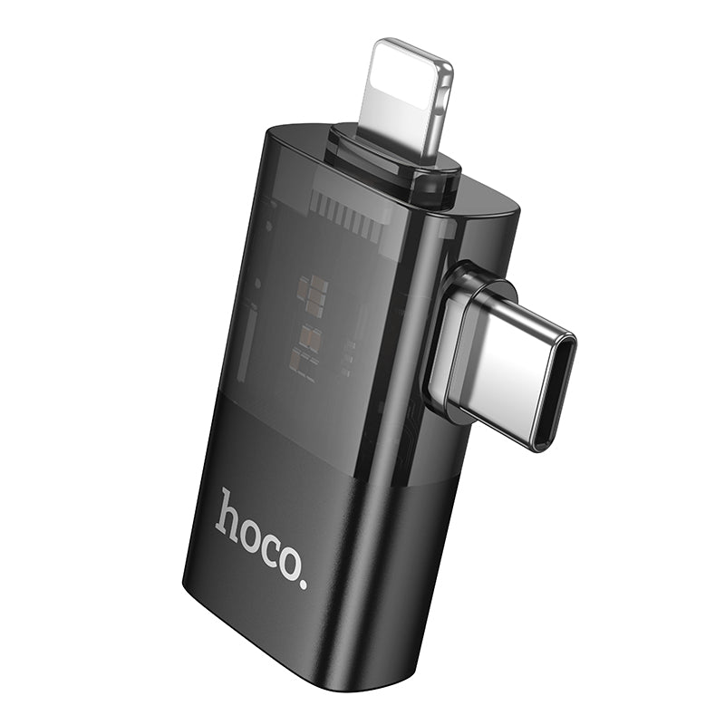 Hoco UA36E iP male/C male to USB female OTG 2-in-1 transparent adapter - Black