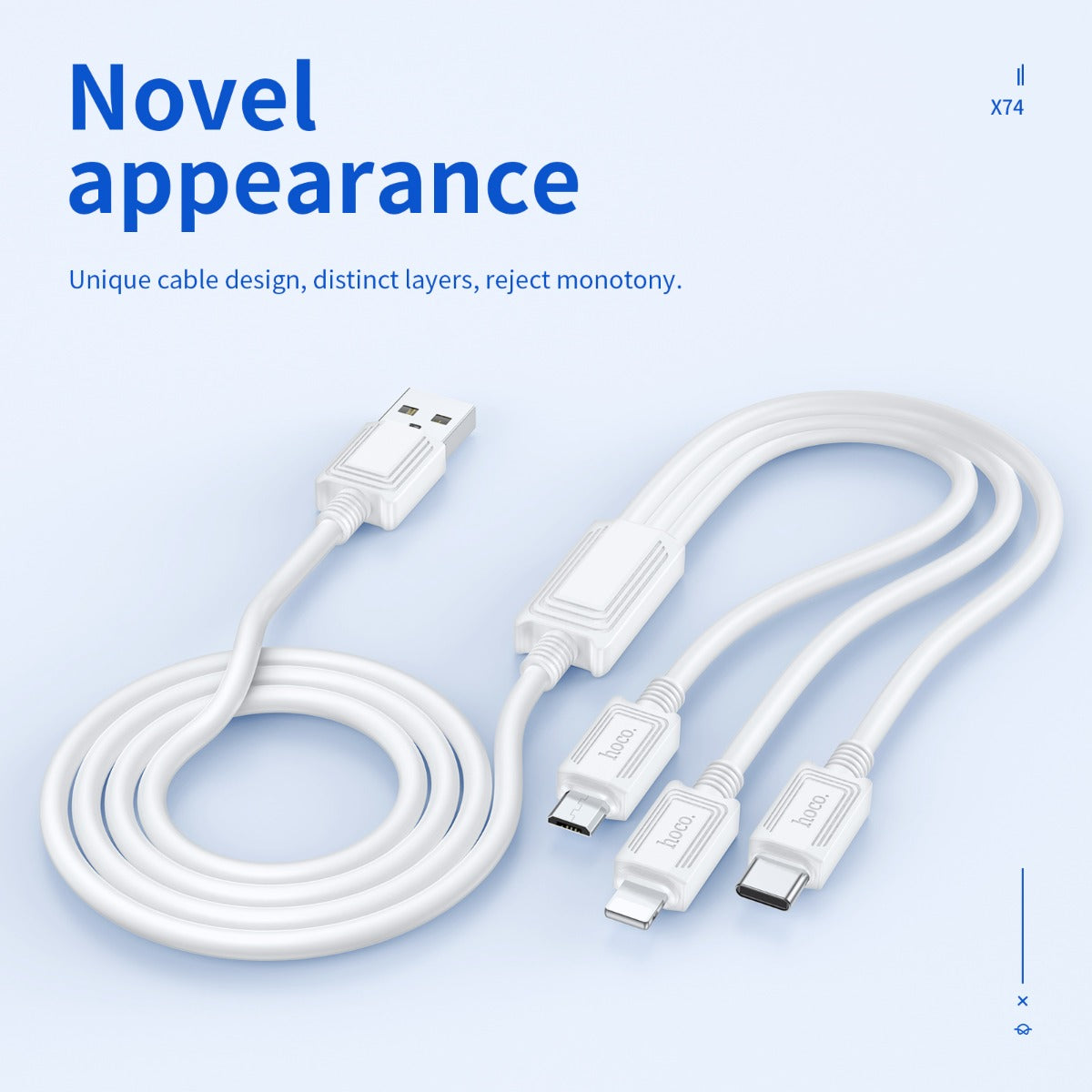 Hoco X74 3-in-1 charging cable iP Micro USB-C - White