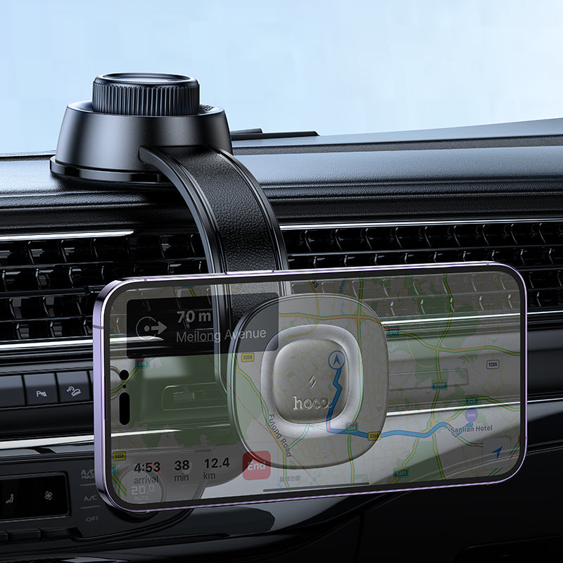 Hoco HW31 15W Crown magnetic wireless charging car holder center console (MagSafe Compatible) - black metal