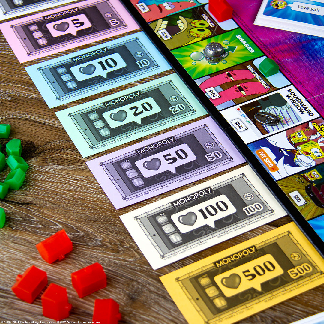 SpongeBob Meme Edition MONOPOLY themed money and game components