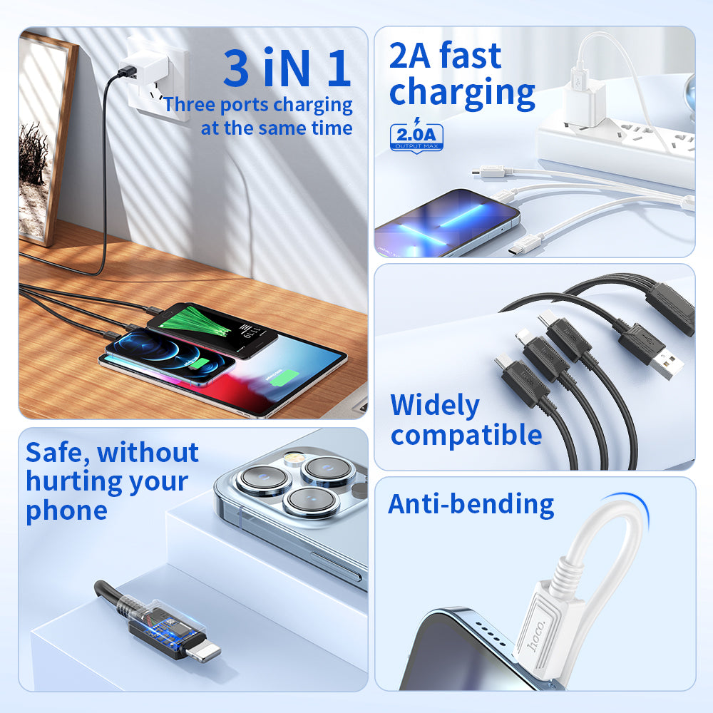 Hoco X74 3-in-1 charging cable iP Micro USB-C - White