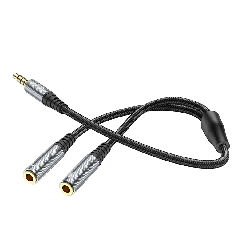 Hoco UPA21 2-in-1 3.5 headset audio adapter cable(male to 2 female) - Black