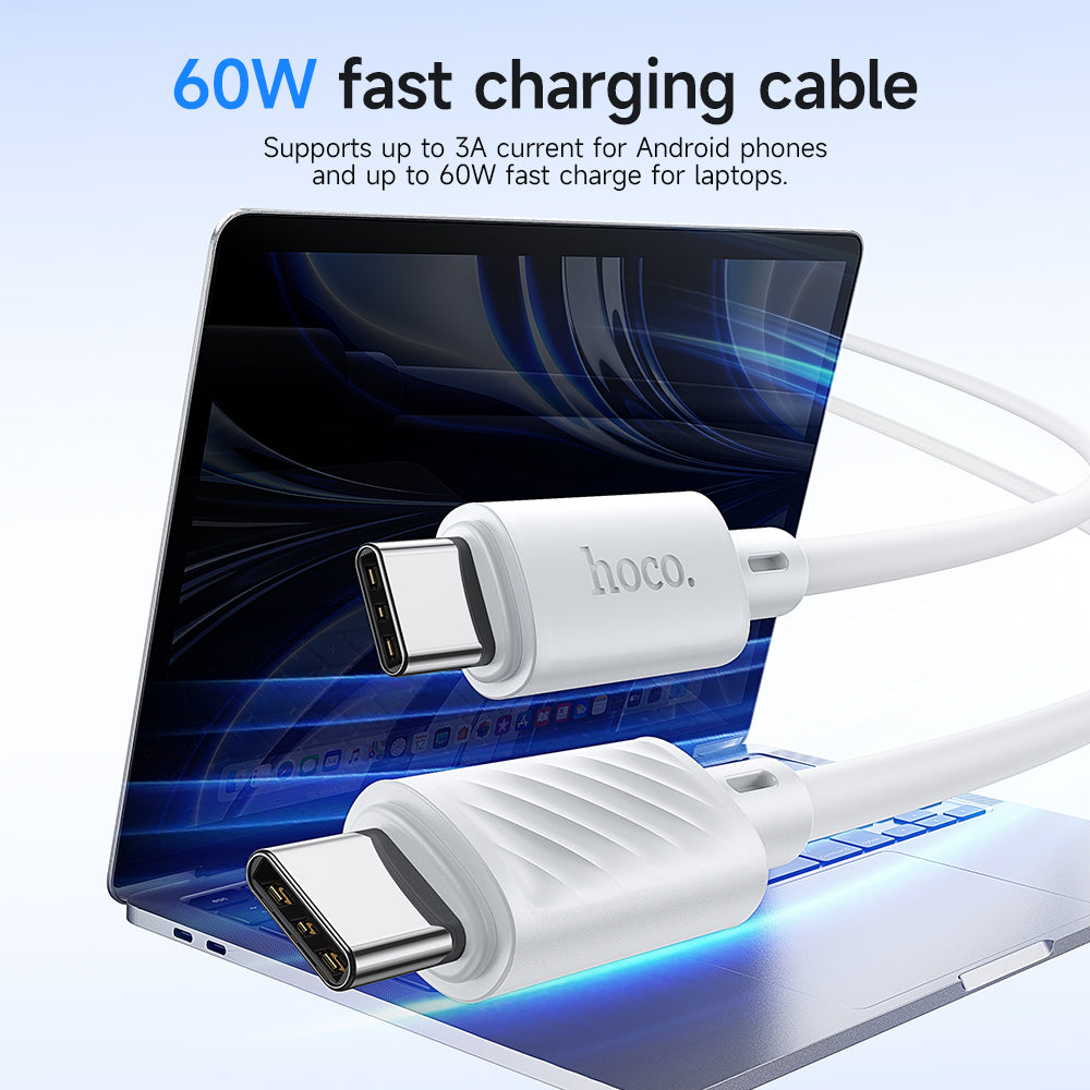 Hoco X88 Gratified 60W charging data cable for USB-C to USB-C packaged - White