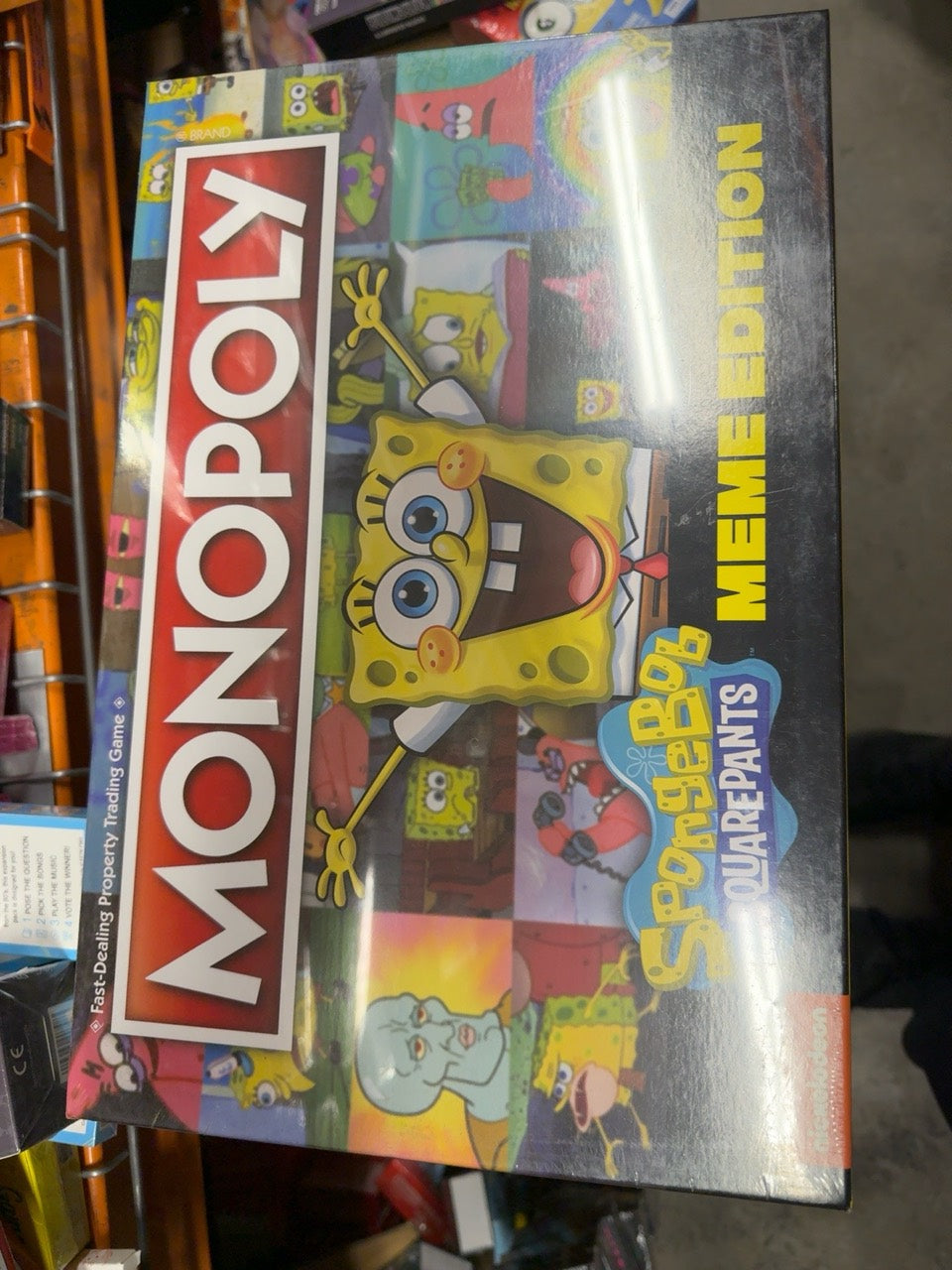Boxed SpongeBob SquarePants Meme Edition MONOPOLY photographed in stock