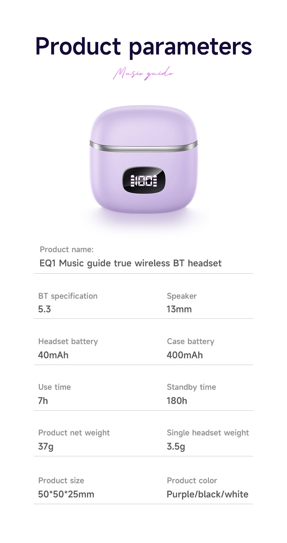 Hoco EQ1 7 Hours Music Guide True Wireless Earphones - White