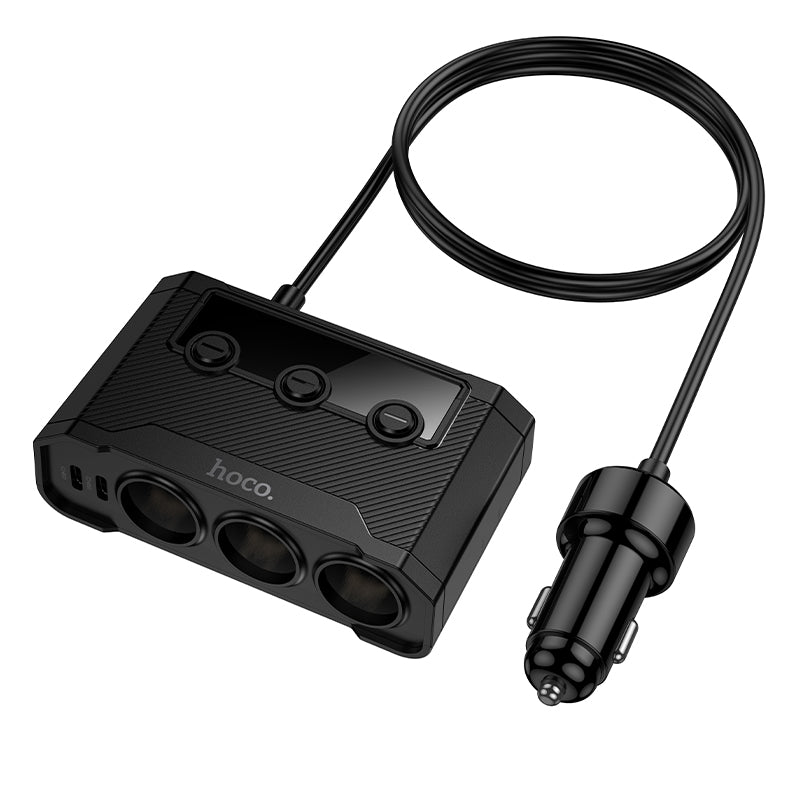 Hoco Z64 Anshun 240W digital display 3-in-1 cigarette lighter(2C2A) car charger - Black