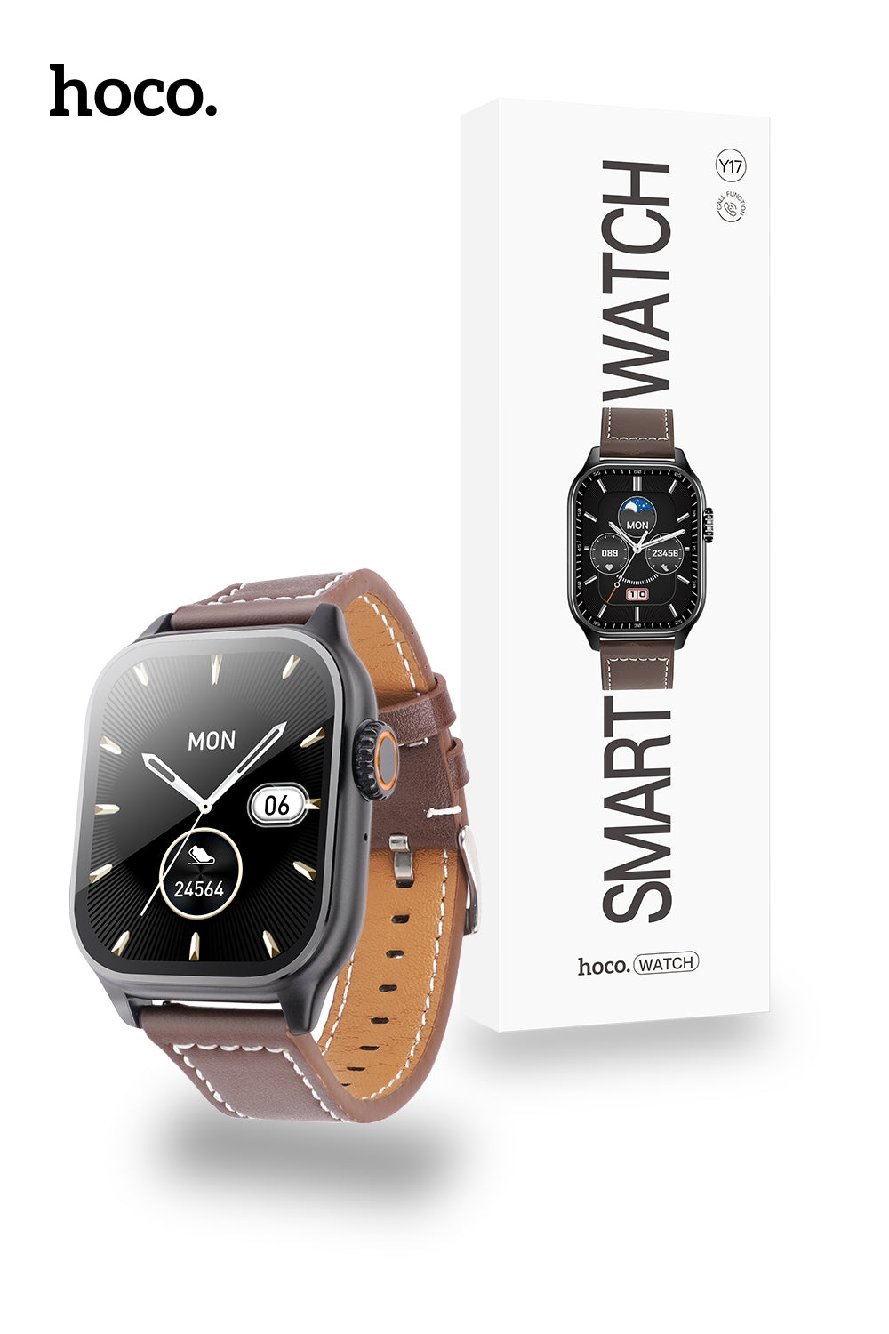 Hoco Y17 51mm Leather Smart Sports Watch Call Version - Black