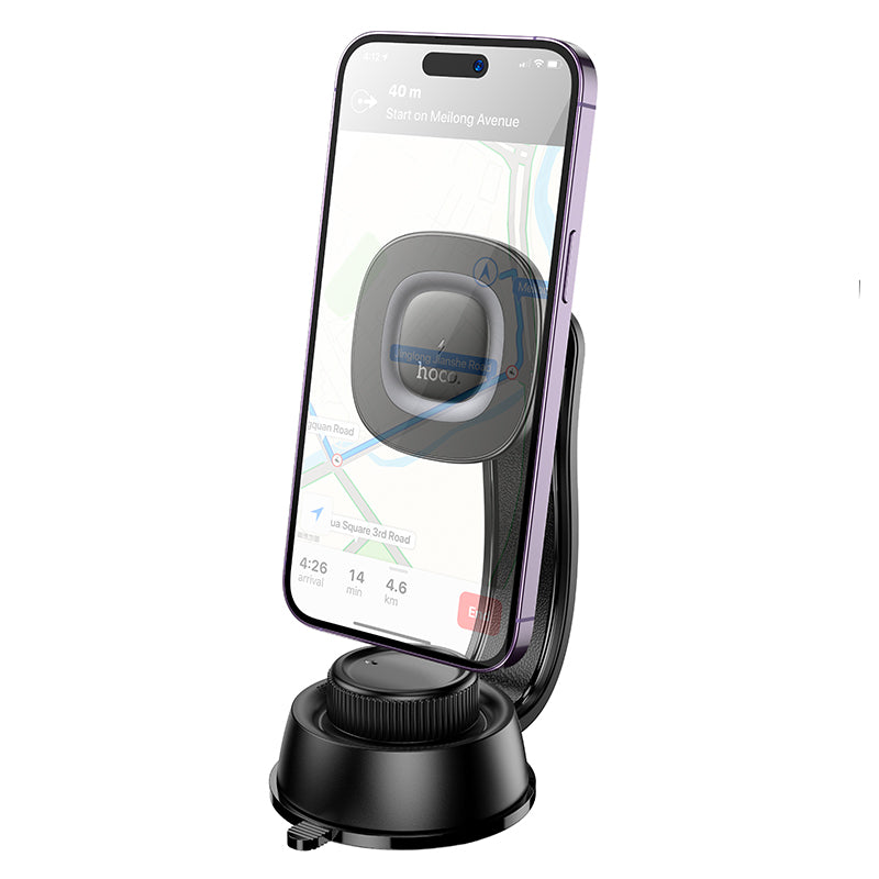 Hoco HW31 15W Crown magnetic wireless charging car holder center console (MagSafe Compatible) - black metal
