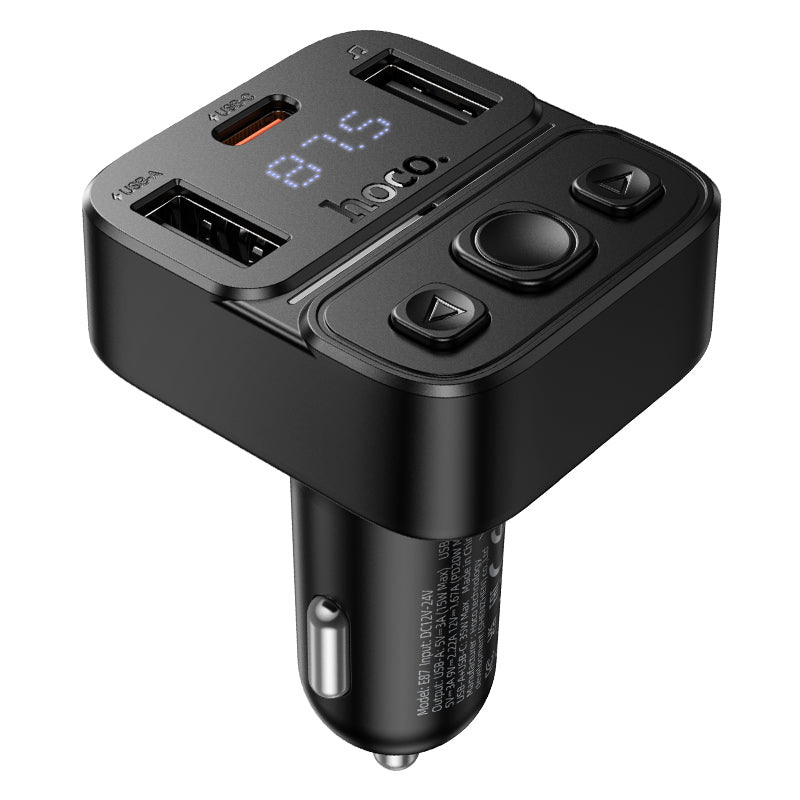 Hoco E87 Alegria 48W dual port PD30W QC3.0 car Bluetooth FM transmitter - Black