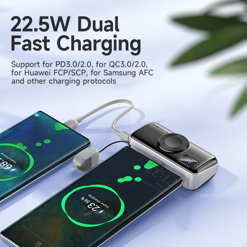 BLACKTECH 5000mAh 22.5W Wireless charging for watches with built-in cable - Black