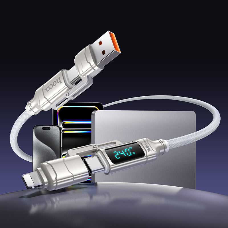 Hoco U152 240W Fortune 4-in-1 charging data cable with display USB/C to iP/C - Black