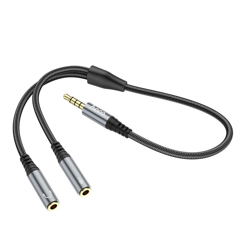 Hoco UPA21 2-in-1 3.5 headset audio adapter cable(male to 2 female) - Black