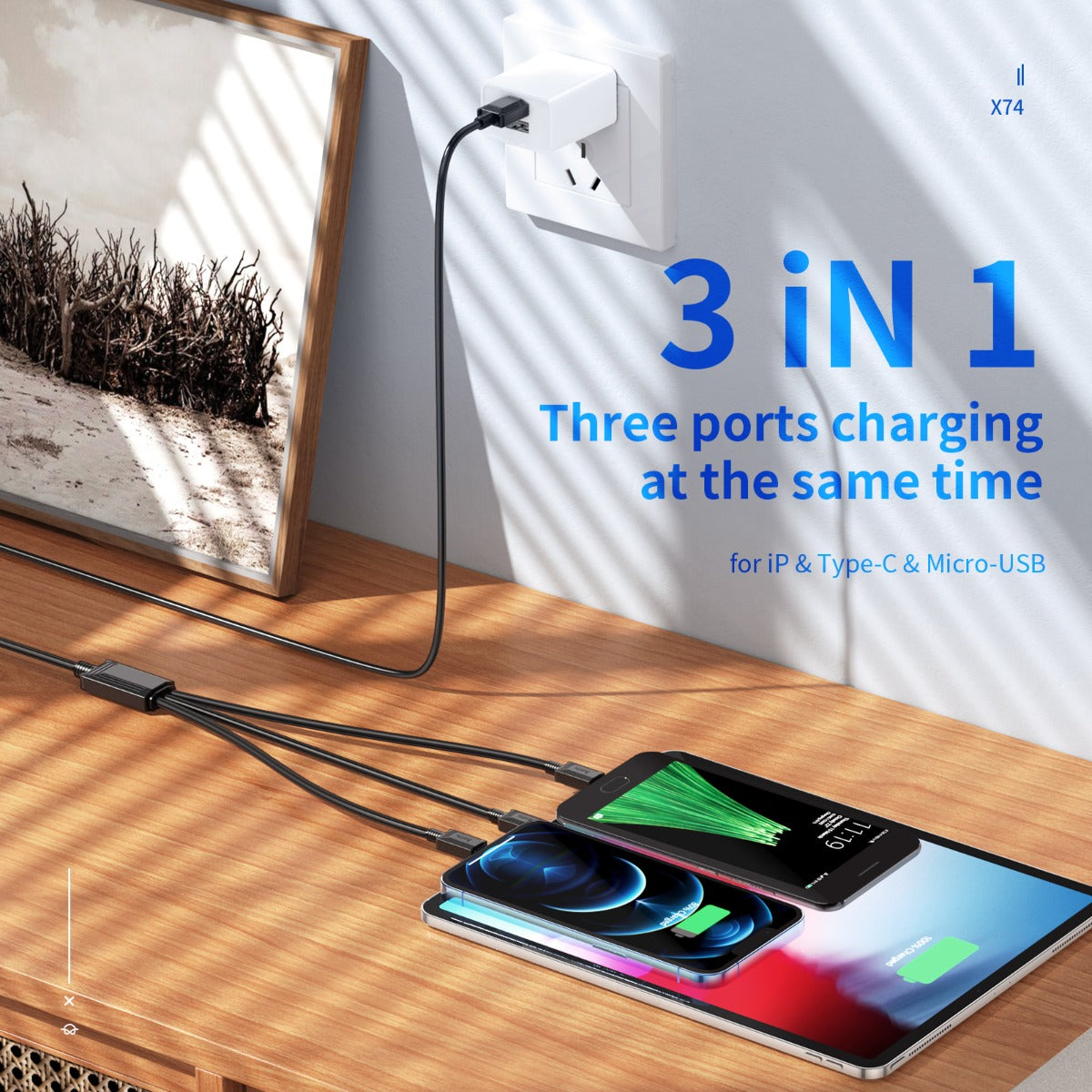 Hoco X74 3-in-1 charging cable iP Micro USB-C - White