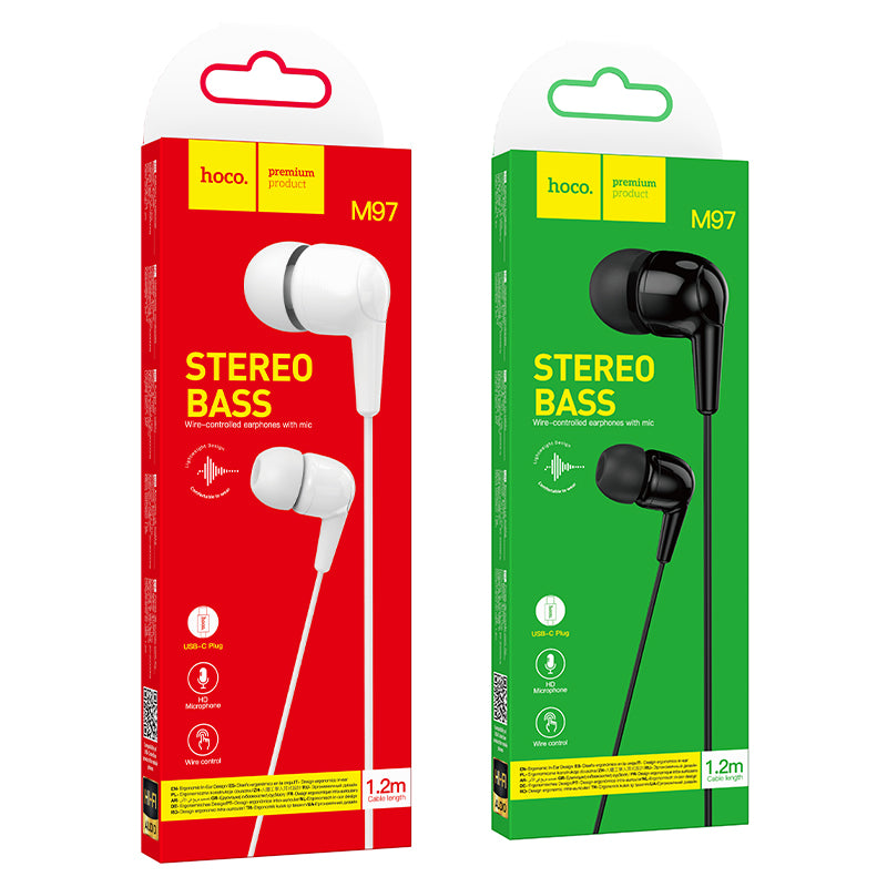 Hoco M97 Enjoy universal digital earphones with microphone USB-C - White