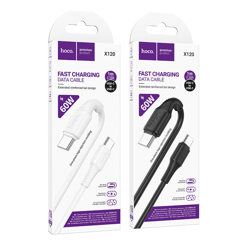 Hoco X120 USB-C to USB-C Bend-Resistant 60W charging data cable C to C(packaged) - White