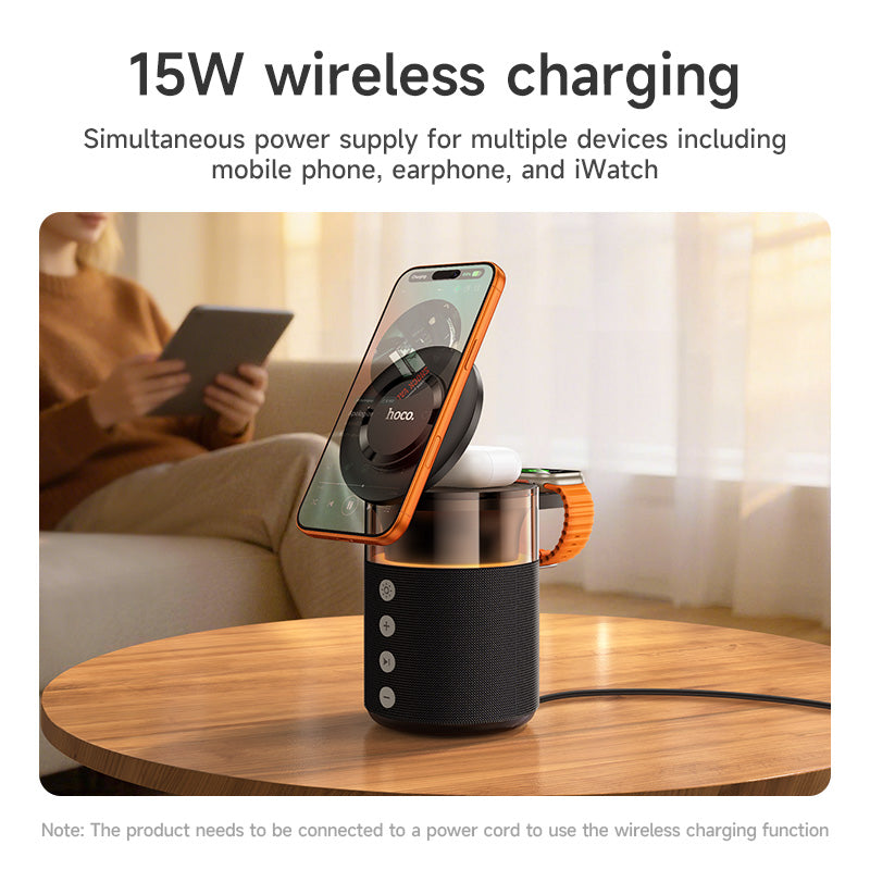 Hoco DWQ05 All in 1 Sunset BT speaker with wireless charger - Black