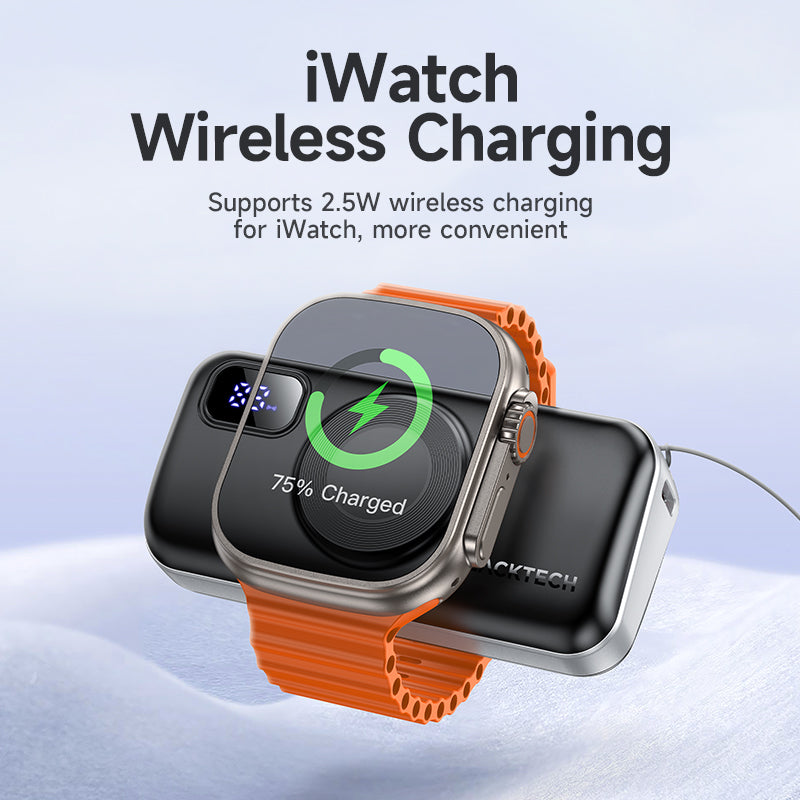 BLACKTECH 5000mAh 22.5W Wireless charging for watches with built-in cable - Black