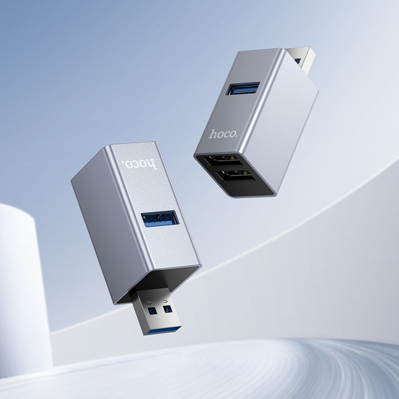 Hoco HB54 3-in-1 converter(USB to USB2.0*2+USB3.0) - Metal grey