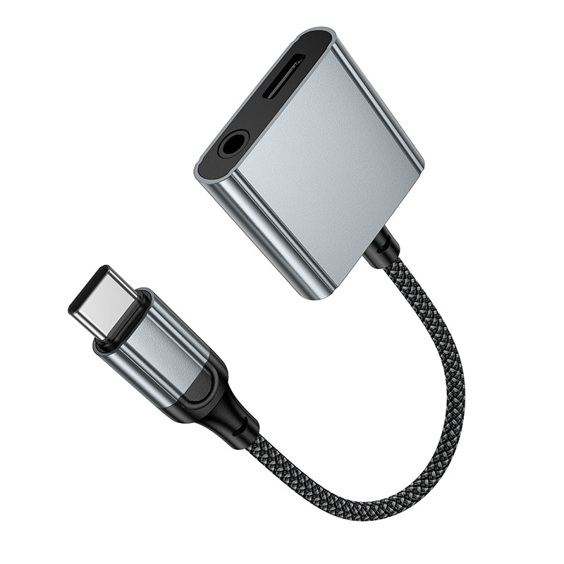 Hoco UPA34 Converter Adapter USB-C Male to USB-C Female and 3.5mm - Metal gray