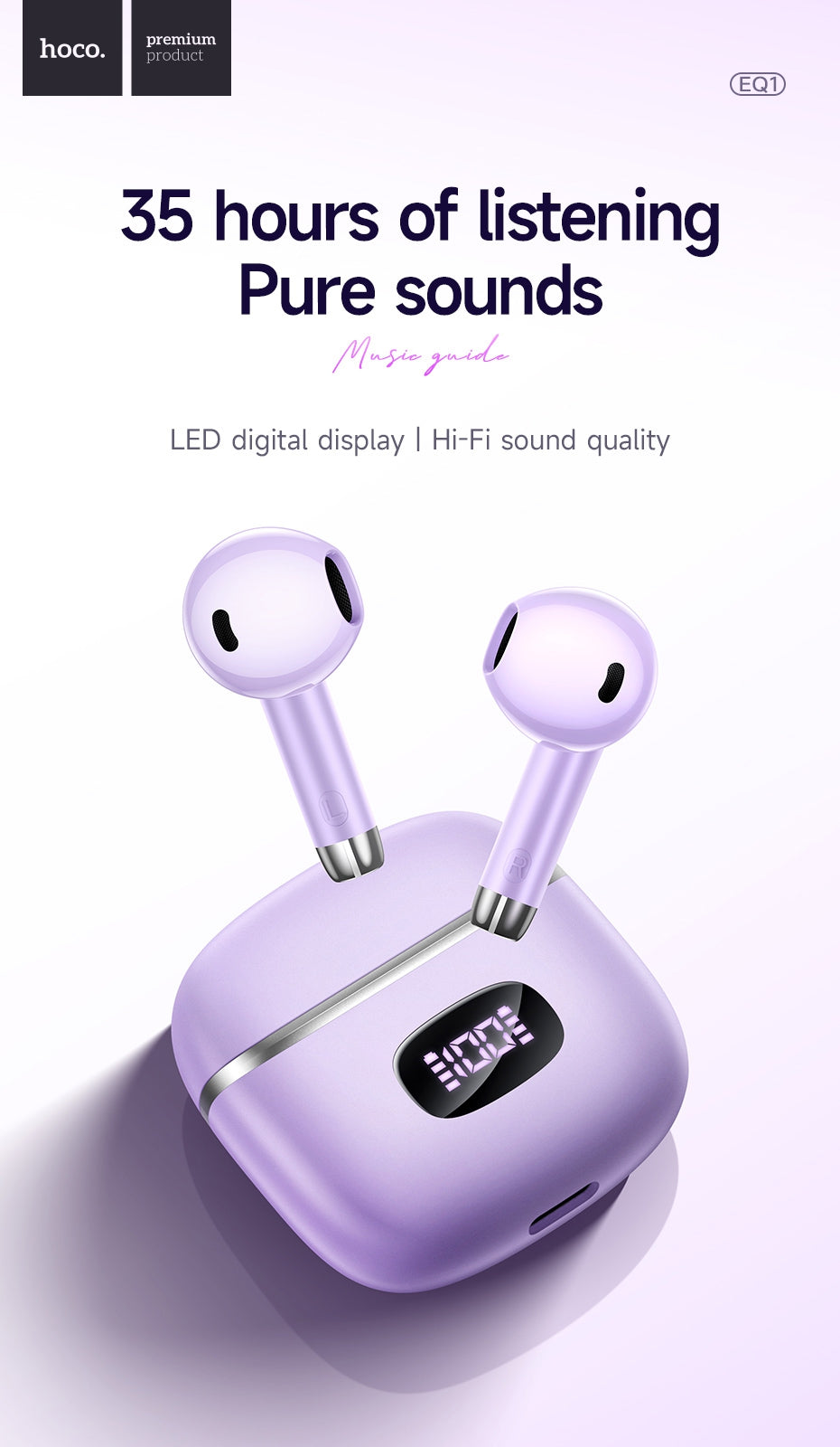 Hoco EQ1 7 Hours Music Guide True Wireless Earphones - White