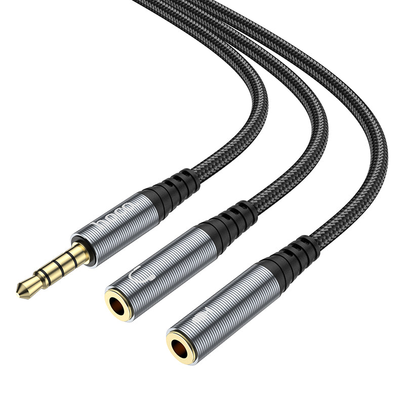 Hoco UPA21 2-in-1 3.5 headset audio adapter cable(male to 2 female) - Black