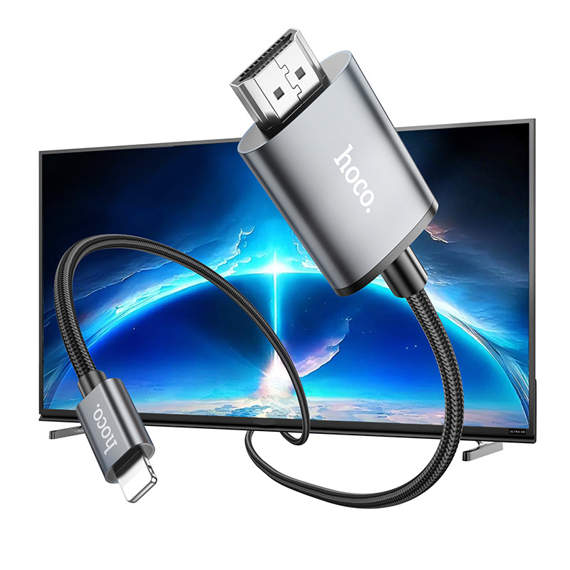 Hoco UA27 HD on-screen cableLightning Male To HDMI Male - Metal grey