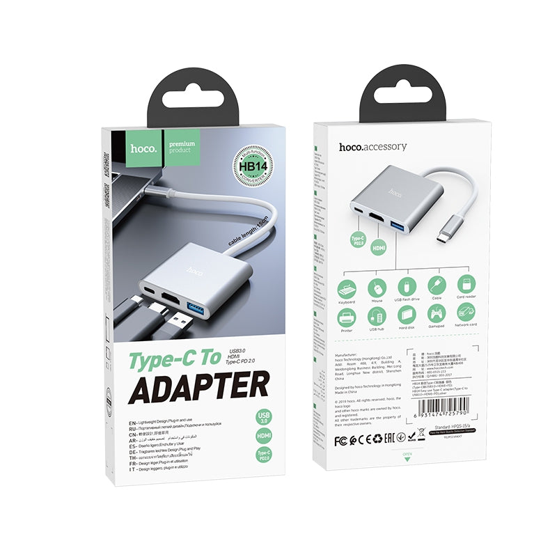 Hoco HB14 USB-C To USB3.0 HDMI PD - Silver