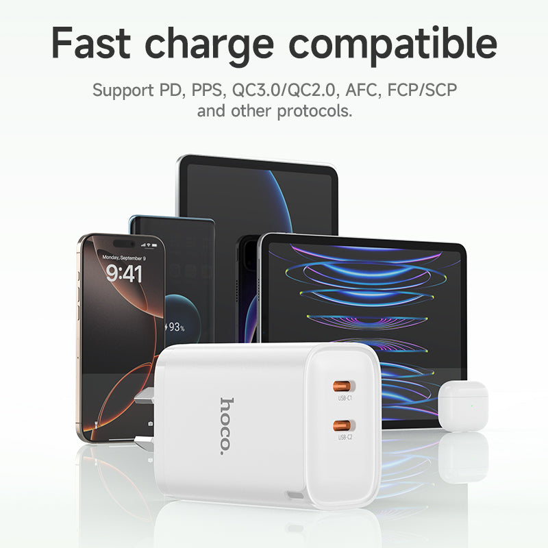 Hoco DNU6 Chief GaN dual port PD45W(2C) charger(AU) With Smart IC - White