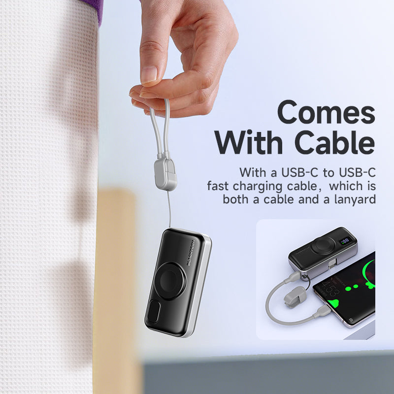 BLACKTECH 5000mAh 22.5W Wireless charging for watches with built-in cable - Black